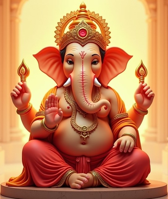 Lord Ganesha idol decorated with flowers